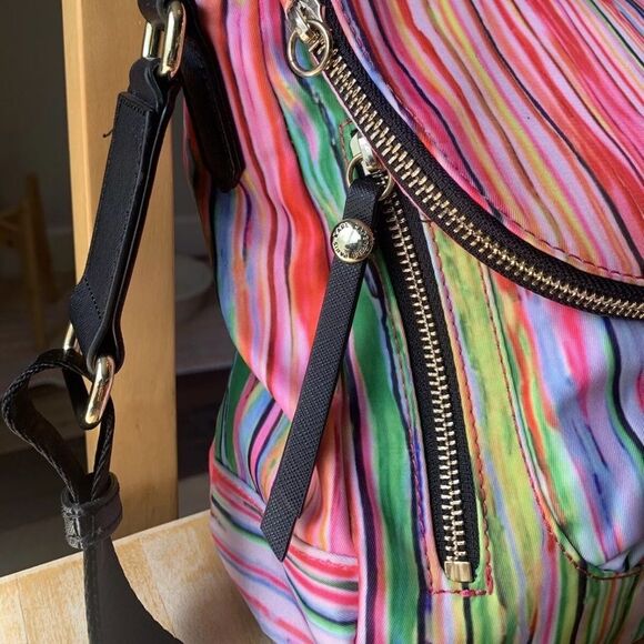 Karl Lagerfeld Paris Crossbody Bag Multi-Color Rainbow Stripes Neon NWOT - Picture 2 of 8